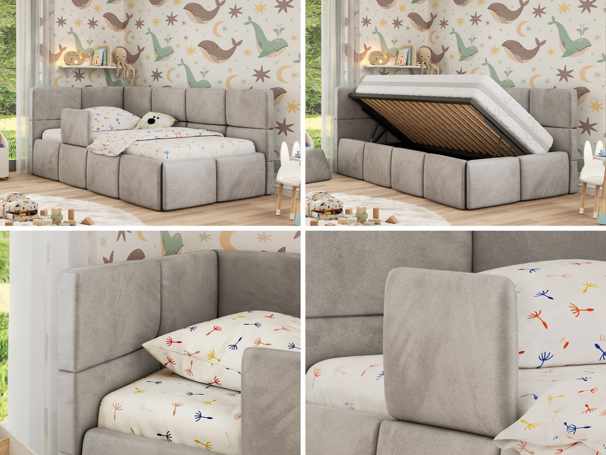 DĚTSKÁ POSTEL ARVO ALTA 90/200 - Světle šedá Samet - Vlevo - světle šedá, textil (90/200cm) - MKS