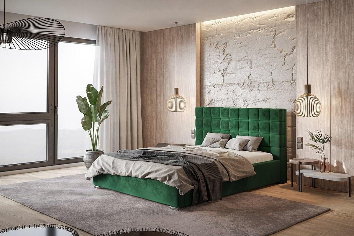 POLSTERBETT Porto mit Kopfteil, 160x200 cm, Doppelbett mit Bettkasten und Lattenrost aus Holz, Velourstoff Grün - Grün, Holz/Textil (160/200cm) - Alpi-Möbel