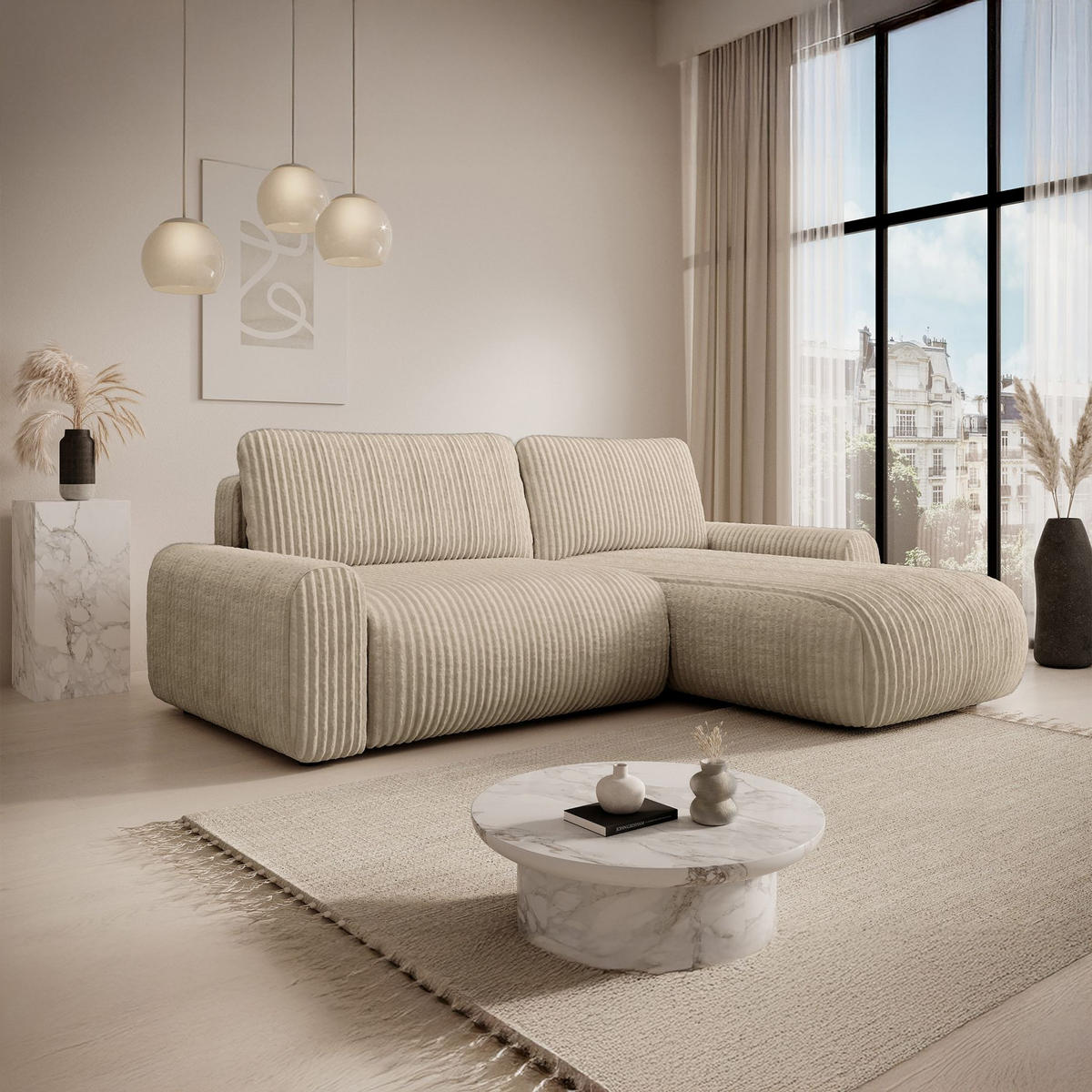 ECKSOFA Lelu Beige beidseitig - Beige/Schwarz, Kunststoff/Textil (245/165cm) - Selsey