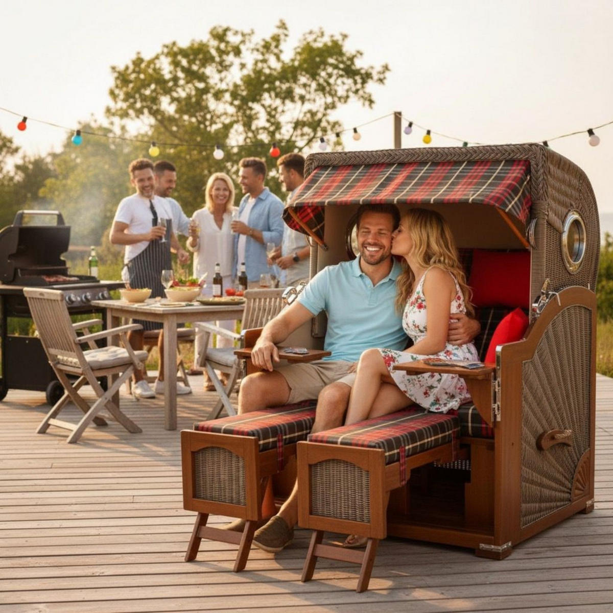 STRANDKORB XXL Düne Grande 2,5 Sitzer - Rot/Braun, Metall (142/170/95cm) - Mr. Deko