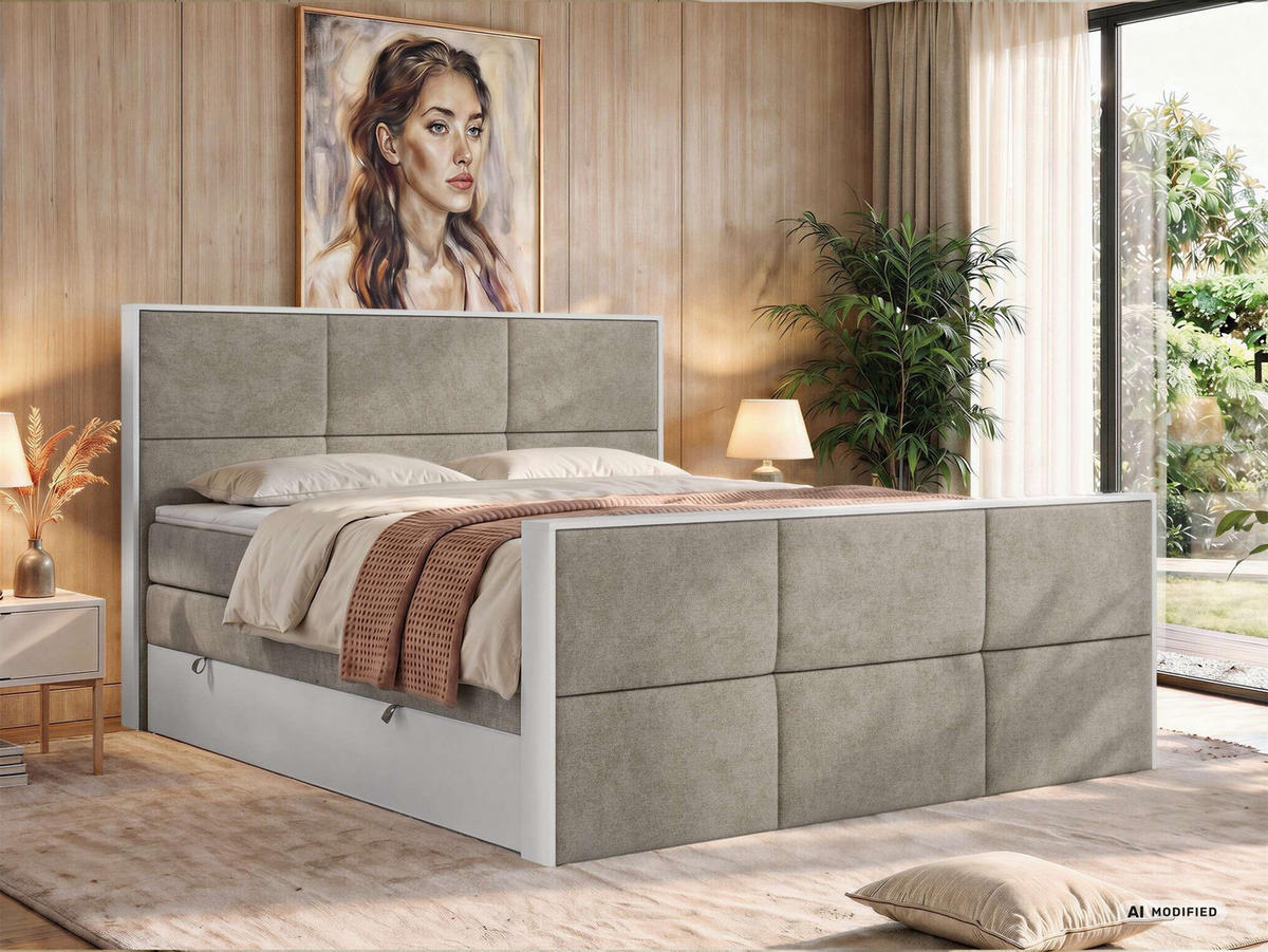 POSTEL BOXSPRING DELVIT KING DUO 180/200 - Šedobéžová Strukturovaná látka - Topper T25 - H3 - černá/šedobéžová, textil/plast (180/200cm) - MKS