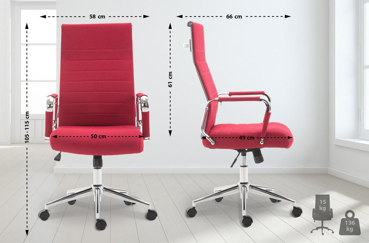 DREHSTUHL Stoff rot - Chromfarben/Rot, Textil/Metall (58/105/66cm) - CLP