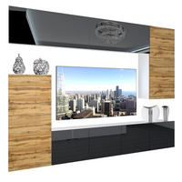 WOHNZIMMERWAND Schrankwand mit LED Schwarz / Eiche Wotan - Eiche Wotan/Schwarz, Holz (250/180/36cm) - B BELINI GROUP