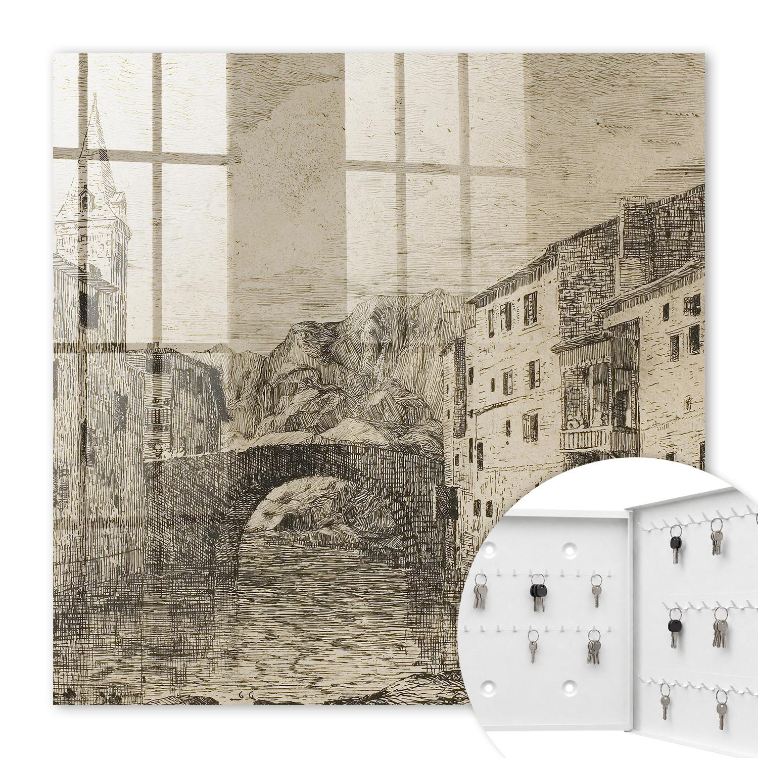SCHLÜSSELBOX Weiß 30x30 cm – Türöffnung nach rechts - Antike Atmosphäre - Beige, Metall (30/30/5cm) - TULUP
