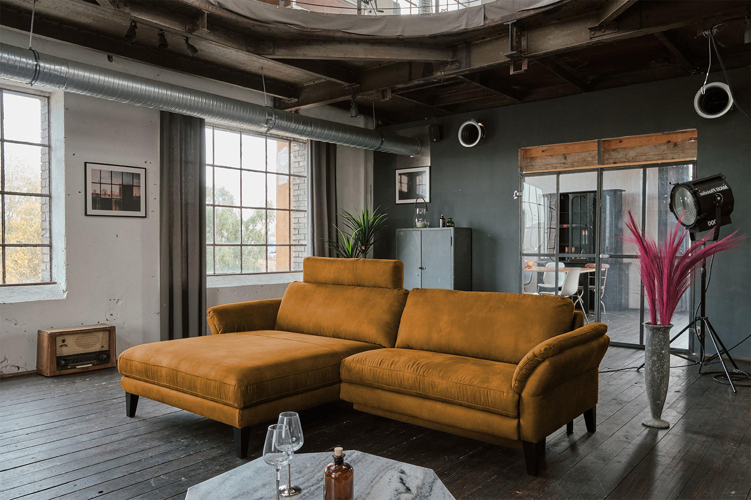 ECKSOFA MALTA Rotbraun Webstoff - Rotbraun/Cognac, Buchenholz/Textil (302/175cm) - KAWOLA