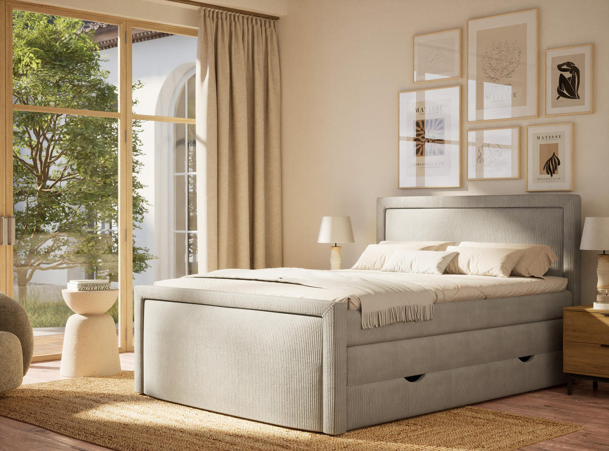 BOXSPRINGBETT Fresco 200/200 cm, in Hellgrau, Bettkasten, Matratze, Topper - Hellgrau/Schwarz, Holz/Holzwerkstoff (200/200cm) - Maison de Reve