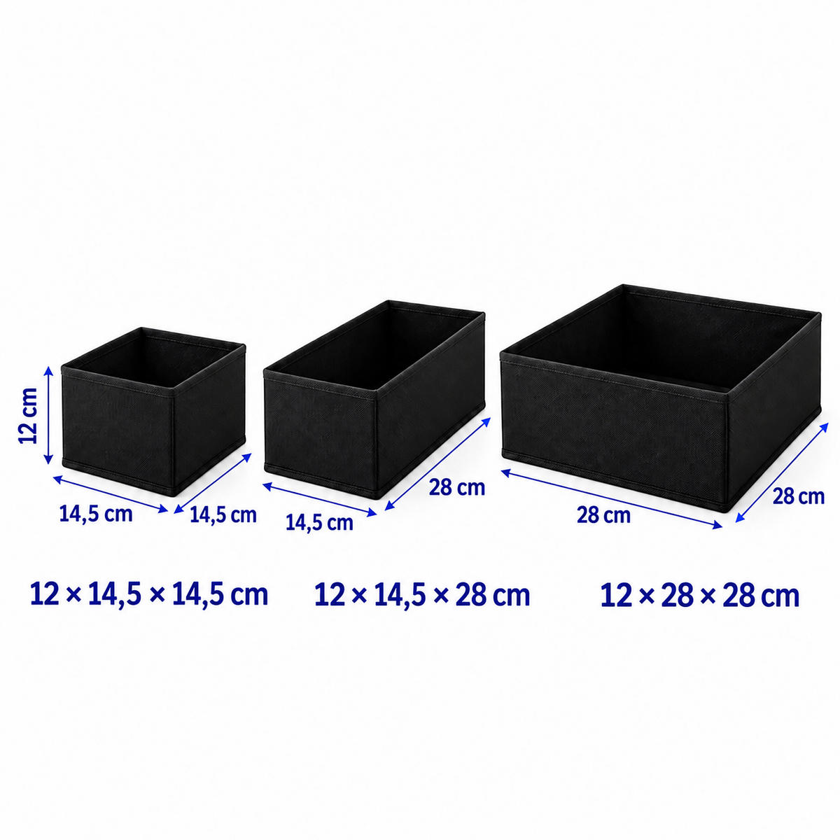 LÅDINSATS Svart 16-delars-set nonwoven-tyg - Svart, Papper/Textil (28/12/28cm) - Relaxdays