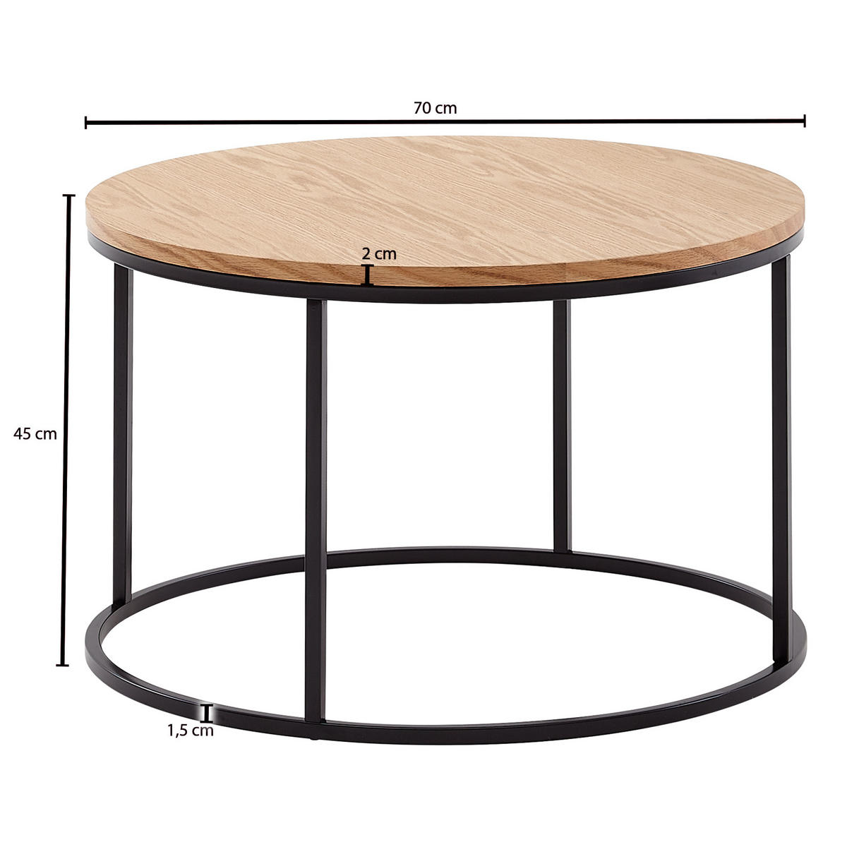COUCHTISCH in Eichenholz-Optik mit Metallgestell und pflegeleichter Oberfläche - Schwarz/Braun, Holz/Metall (70/70/45cm) - KADIMA DESIGN