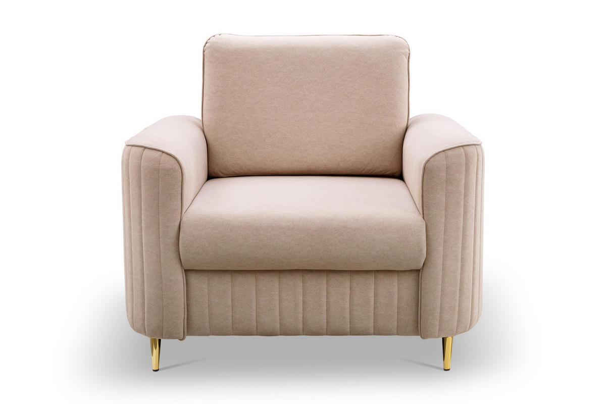 SESSEL VELA, Modern Polstersessel Loungesessel, Velours-Stoff Beige - Beige, Holz/Metall (100/85/94cm) - MASSENO