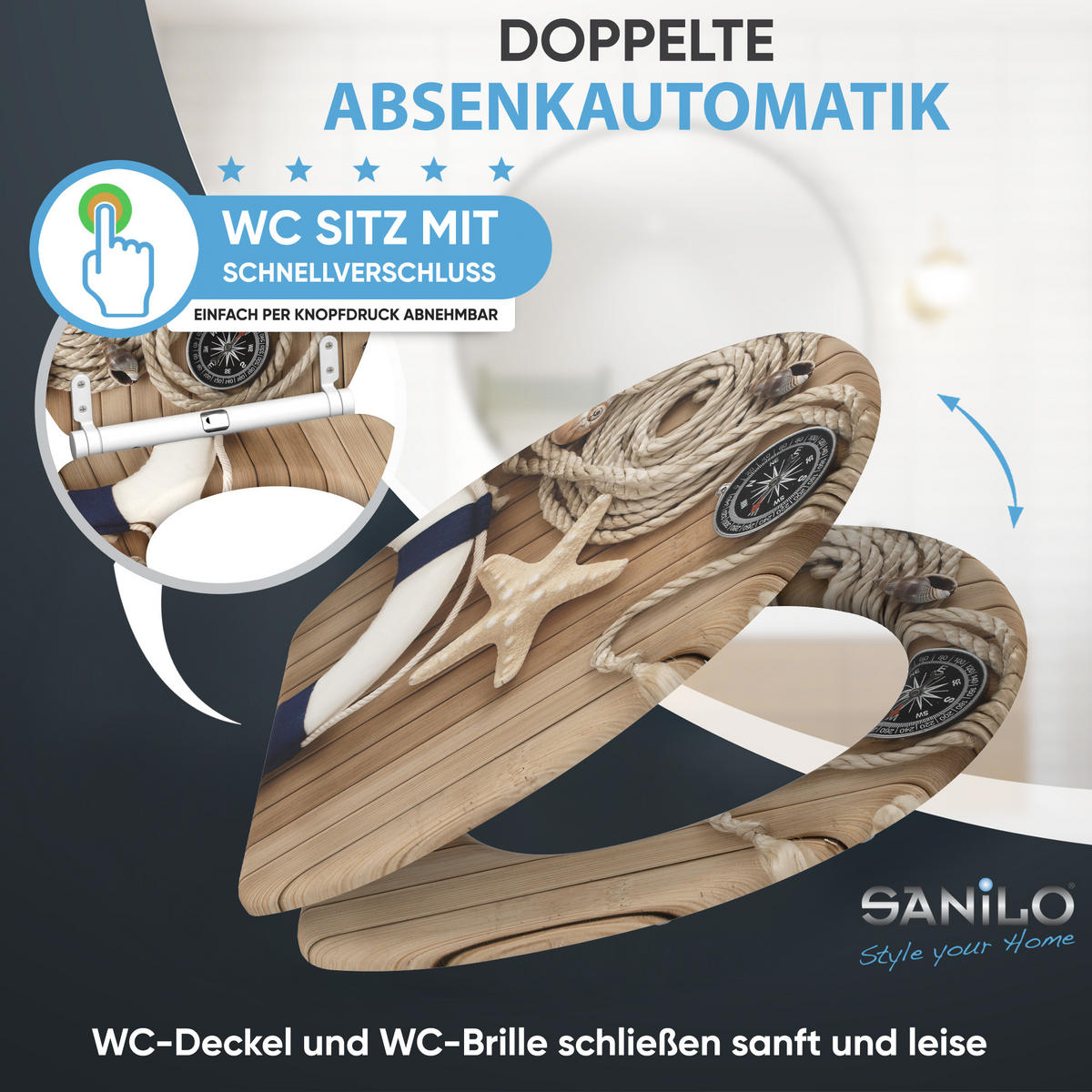 WC-SITZ mit Absenkautomatik & Top Fix Maritime - Braun, Holzwerkstoff (37.7/5.5/48cm) - Sanilo