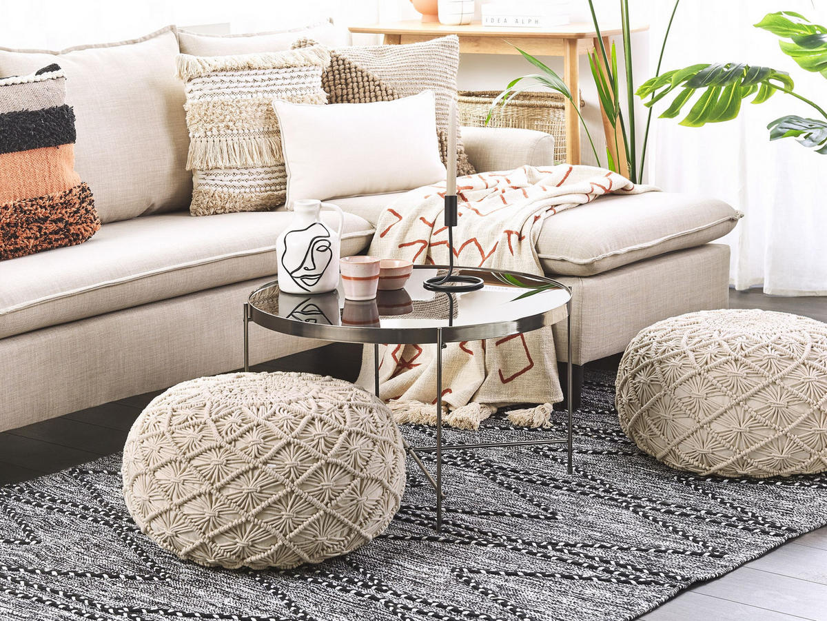POUF Berkane 50/50/30 cm - Beige, Naturmaterialen/Textil (50/30/50cm) - Beliani