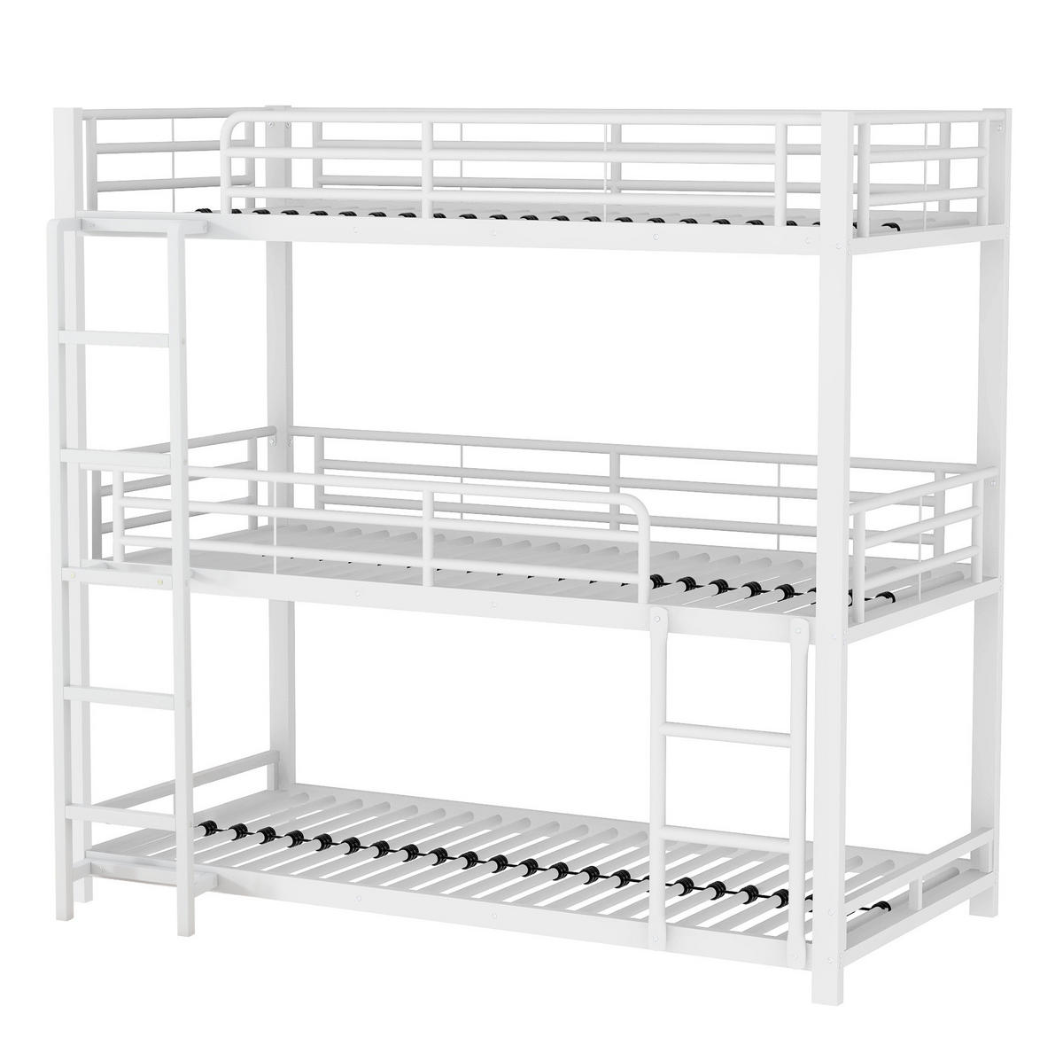ETAGENBETT 90/200 cm Dreifachstockbett mit Sicherheitsgeländern und Leiter, Weiß - Weiß, Metall (90/200cm) - Redom