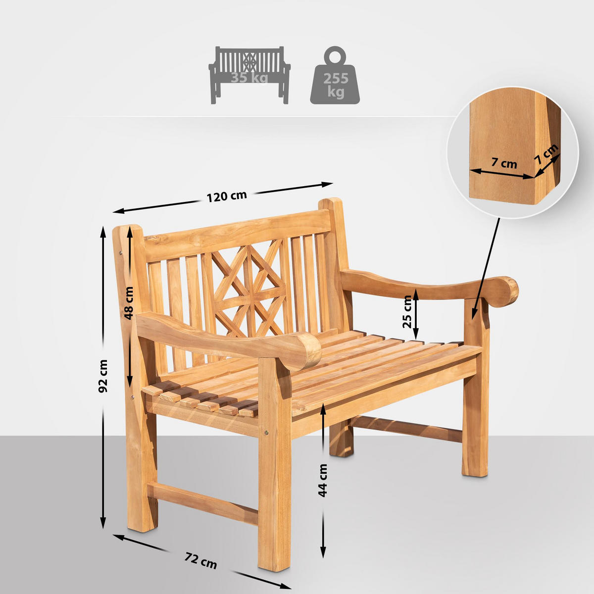 TEAKBANK Holzbank 120 cm mit Abdeckhaube Teak - Braun, Holz (120/92/72cm) - TPFGarden