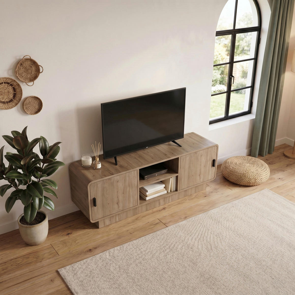TV-LOWBOARD Rovel Eiche natur 140,3/39/50 cm - Naturfarben, Holzwerkstoff/Kunststoff (140.3/50/39cm) - Decortie