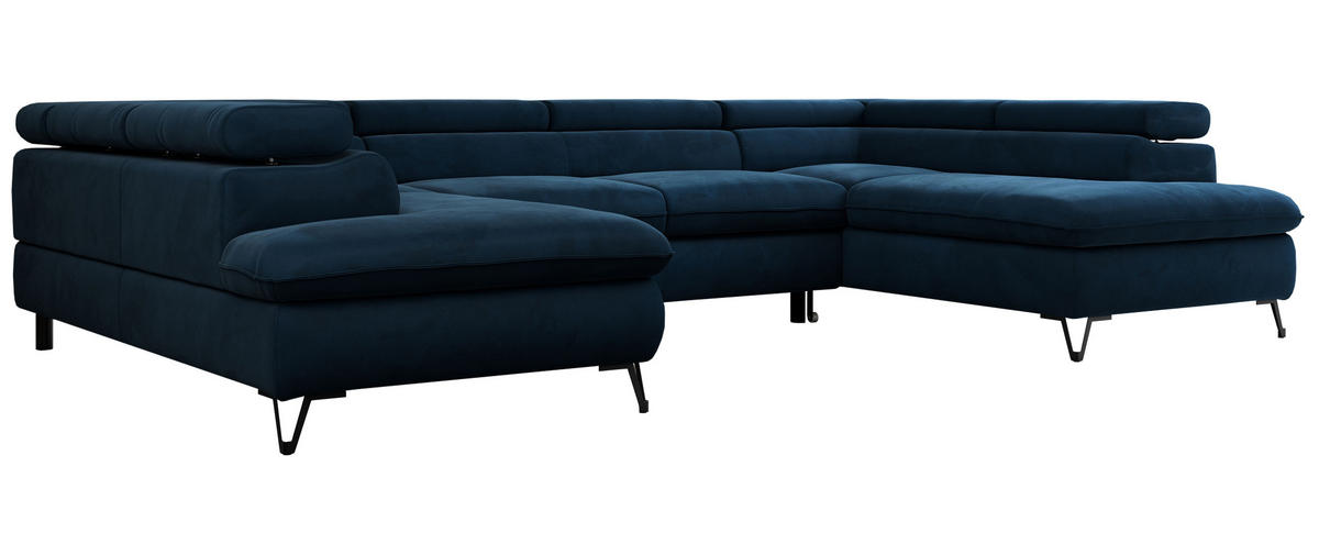 WOHNLANDSCHAFT PETER U Velvet Dunkelblau - Schwarz/Dunkelblau, Textil/Metall (346/76/208cm) - MKS
