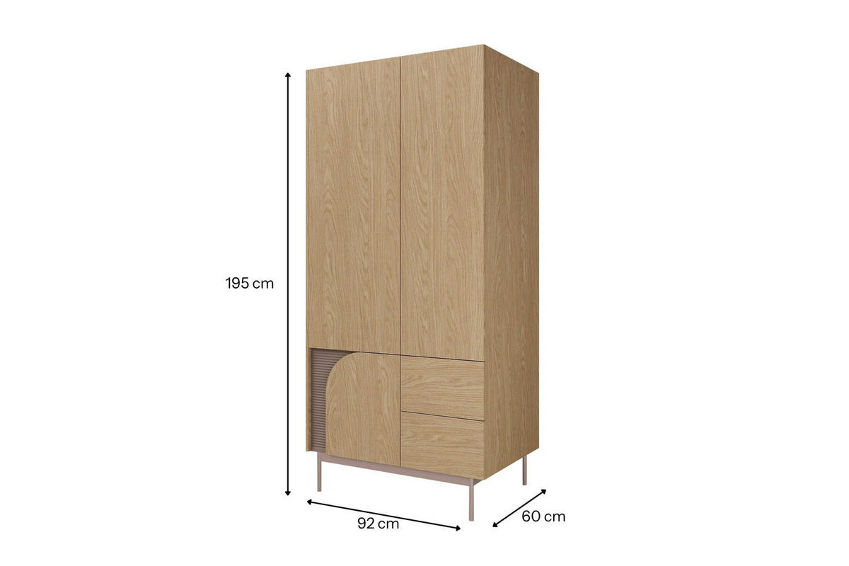 KLEIDERSCHRANK CARLO 01 92/195/60 cm in Frühlingseiche / Toffee - Eichefarben, Holzwerkstoff (92/195/60cm) - Deine Möbel 24