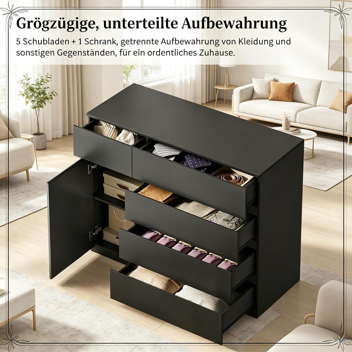 KOMMODE Schwarz 100/40/80 cm - Schwarz, Holzwerkstoff (100/80/40cm) - PANGIVO