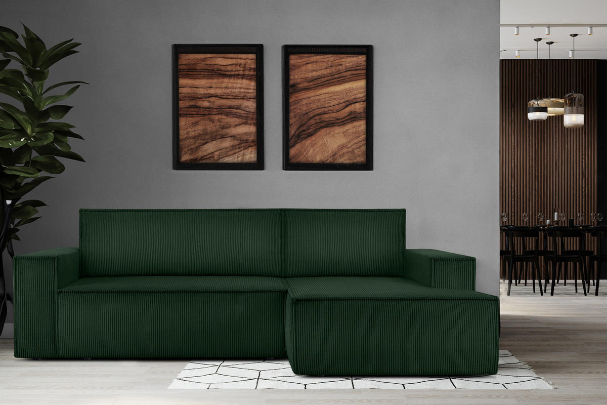 ECKSCHLAFSOFA-RECHTS NAPI in Pet Friendly Cord-Stoff, dunkelgrün - Dunkelgrün/Schwarz, Textil (262/148cm) - KONSIMO®