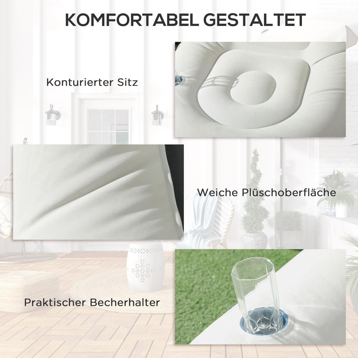 AUFBLASBARES SOFA, Hellgrau+Schwarz, Kunststoff - Hellgrau, Kunststoff (100/87/100cm) - Outsunny