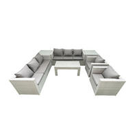 GARTENSOFA hohe Rückenlehne Polyrattan Hellgrau-Mix 8-Sitzer - Hellgrau/Grau, Glas/Kunststoff - Fimous