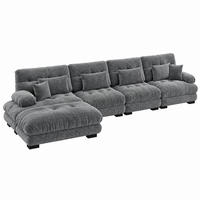 SOFA modular Chenille Grey mit beweglichen Ottomans - Hellgrau, Kunststoff (145/406cm) - Meubliv