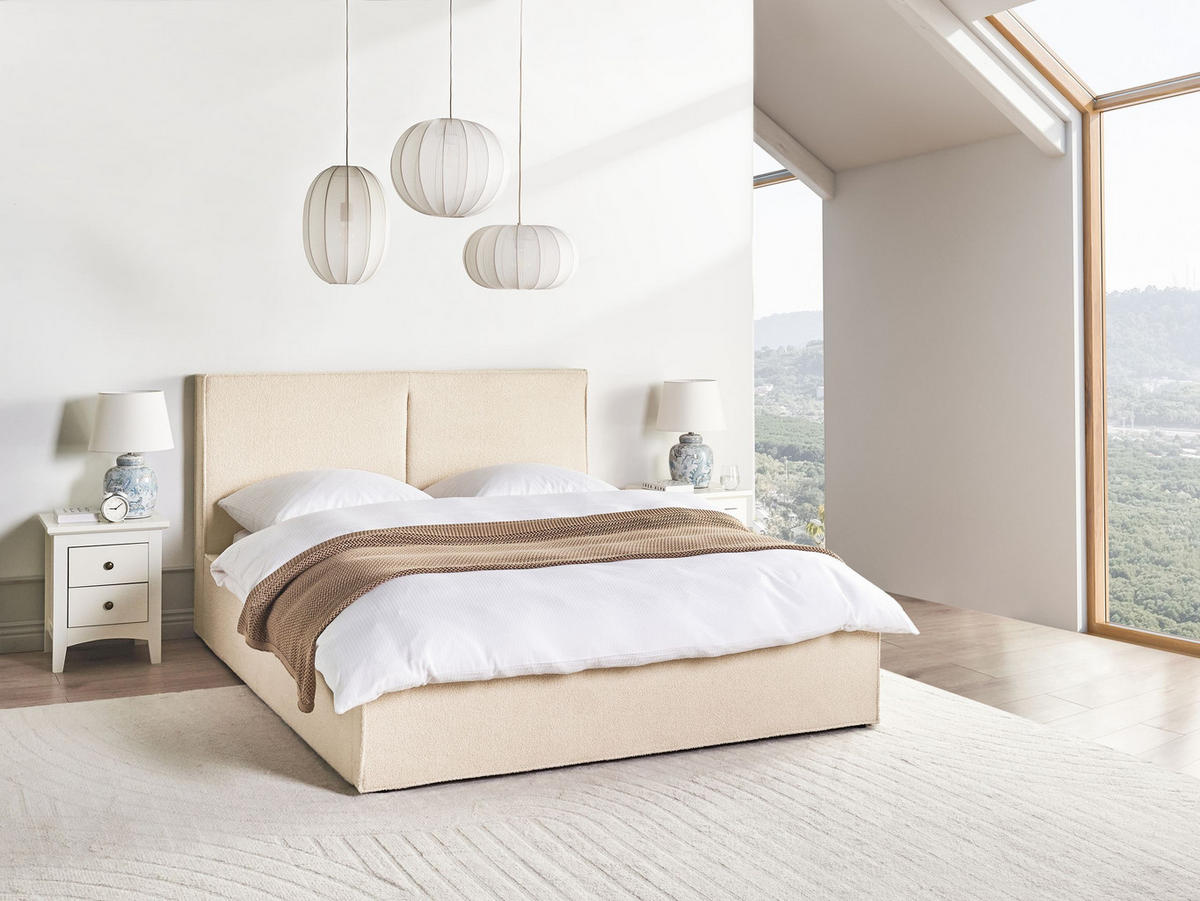 POLSTERBETT 160x200 cm Beige Moissac - Beige, Textil (160/200cm) - Beliani