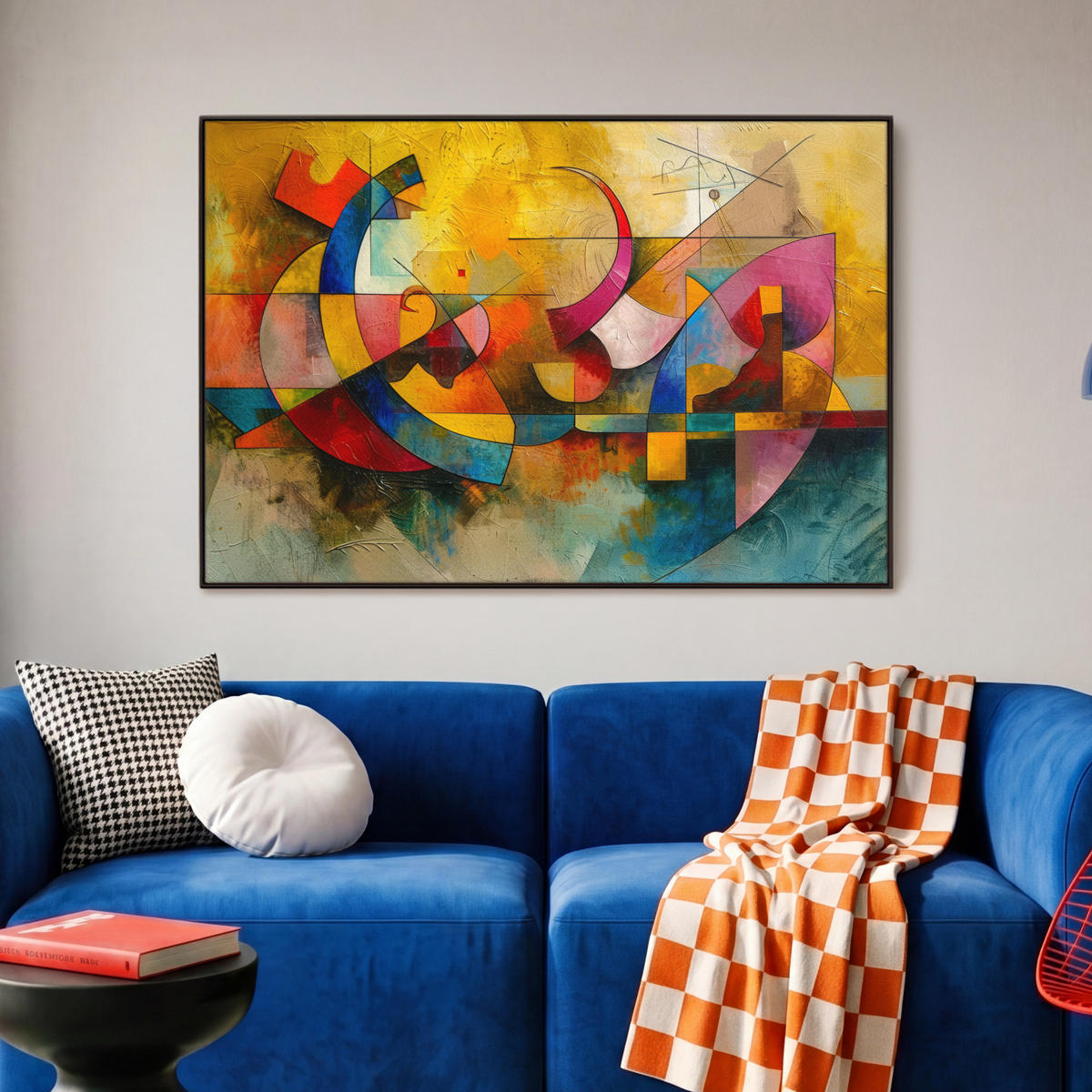 LEINWAND Bilder mit Rahmen - Kunst - Abstrakt - Modern - 90x60 - Gelb, Textil (90/60cm) - MuchoWow