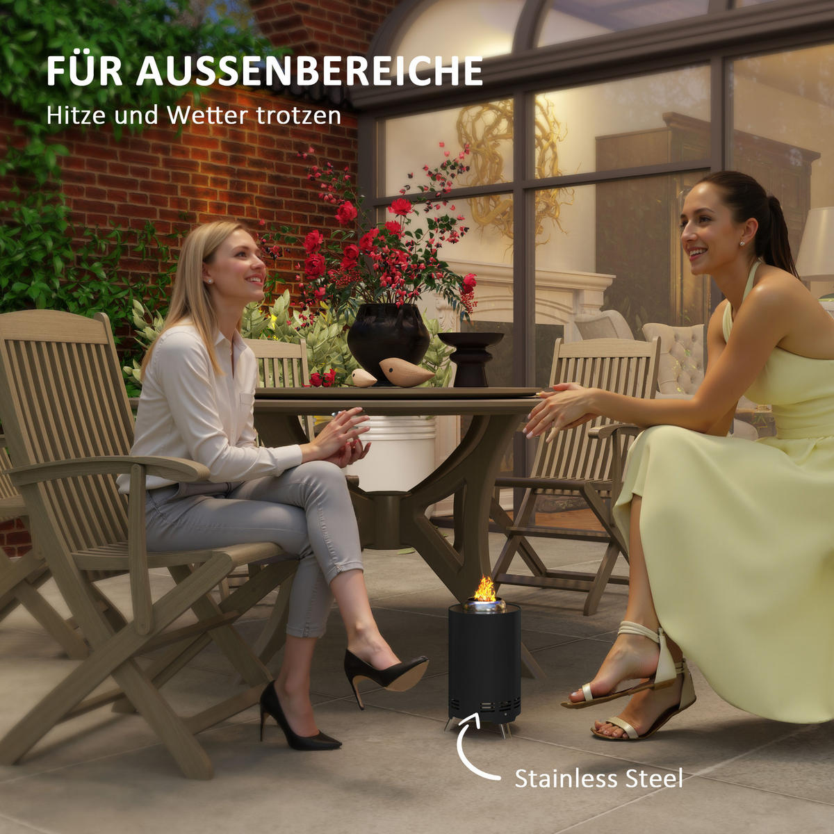 FEUERSCHALE Edelstahl Schwarz - Schwarz, Metall (16/25/16cm) - Outsunny