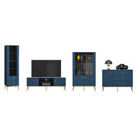 WOHNZIMMER-SET Marine dunkelblau / gold 427 / 40 / 190cm 4-teilig - Blau/Dunkelblau, Holz/Holzwerkstoff (427/190/40cm) - Feldmann-Wohnen