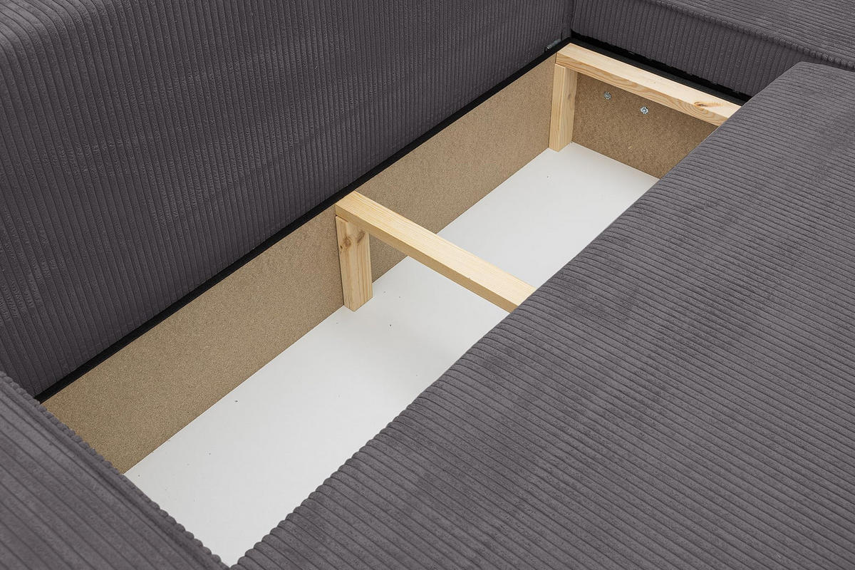 ECKSOFA HUGO XL Schlaffunktion und Bettkasten Cord-Stoff (Dunkelgrau) - Dunkelgrau, Textil (274/142cm) - VENASI MÖBEL