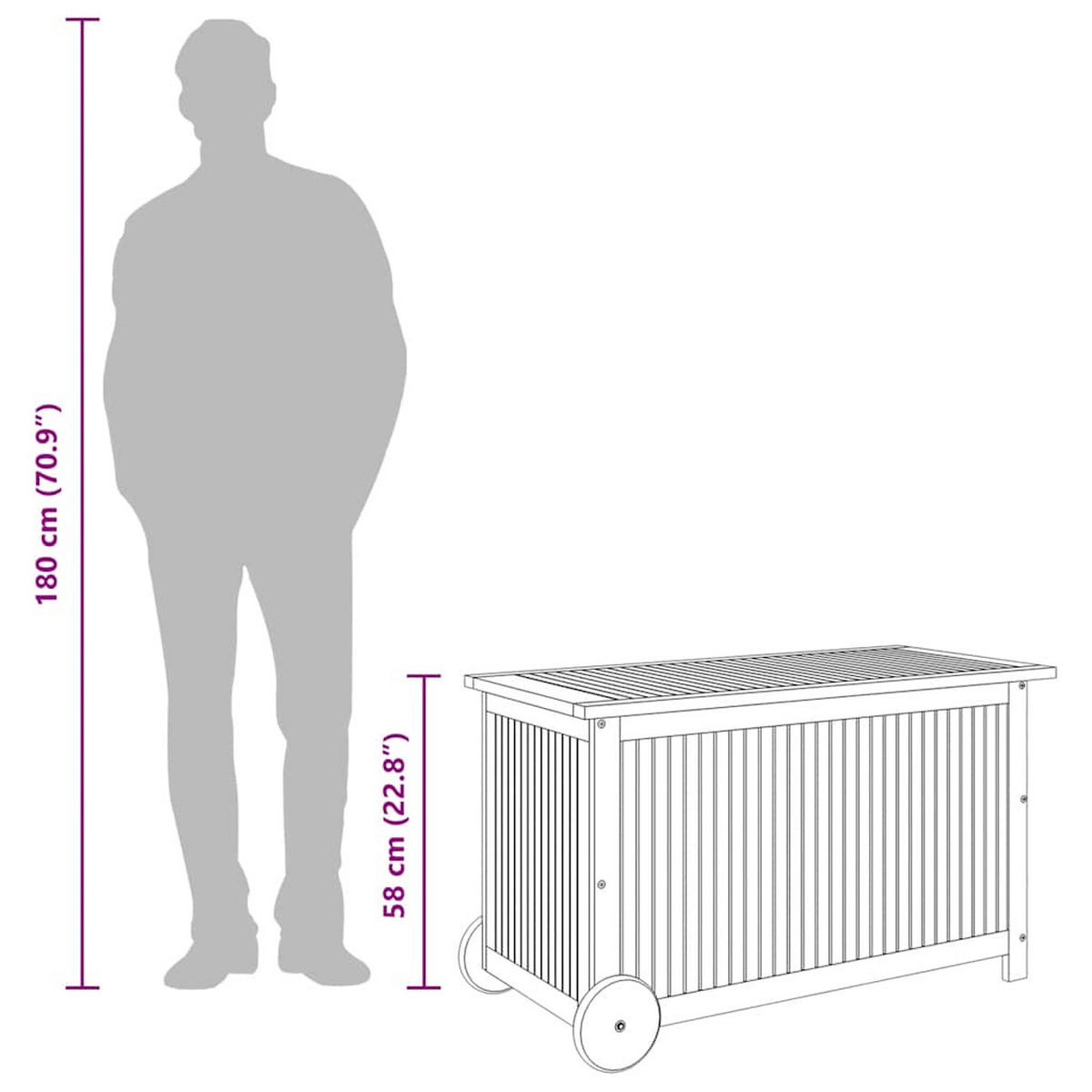 GARTENTRUHE Mit Rollen 90/50/58 Cm Massivholz Akazie - Braun, Holz (90/58/50cm) - vidaXL