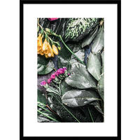 POSTER mit Rahmen 50x70 cm Tropische Blüten Grün - Beige, Holz (51/71cm) - artissimo