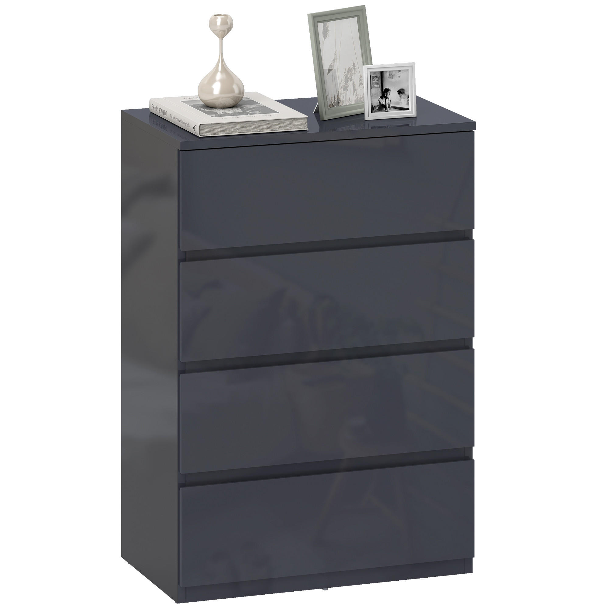 KOMOODE DE-12926 4 Schubladen, Hochglanz Grau - Grau, Holzwerkstoff (55/80/34cm) - ComfortXL