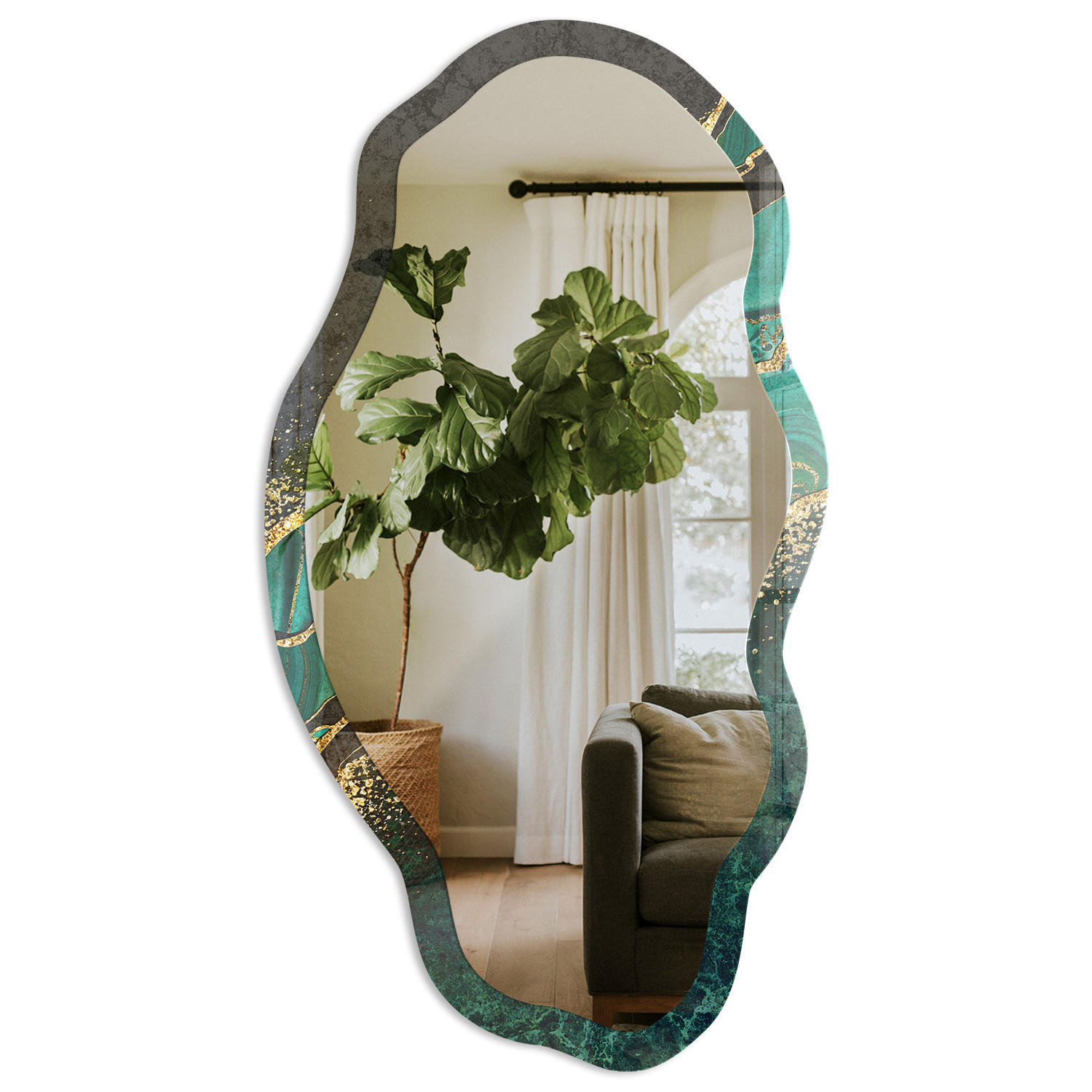 SPIEGEL 90x45 cm asymmetrisch mit Druck - Grüne Streifen - Transparent, Glas (45/90/0.4cm) - TULUP