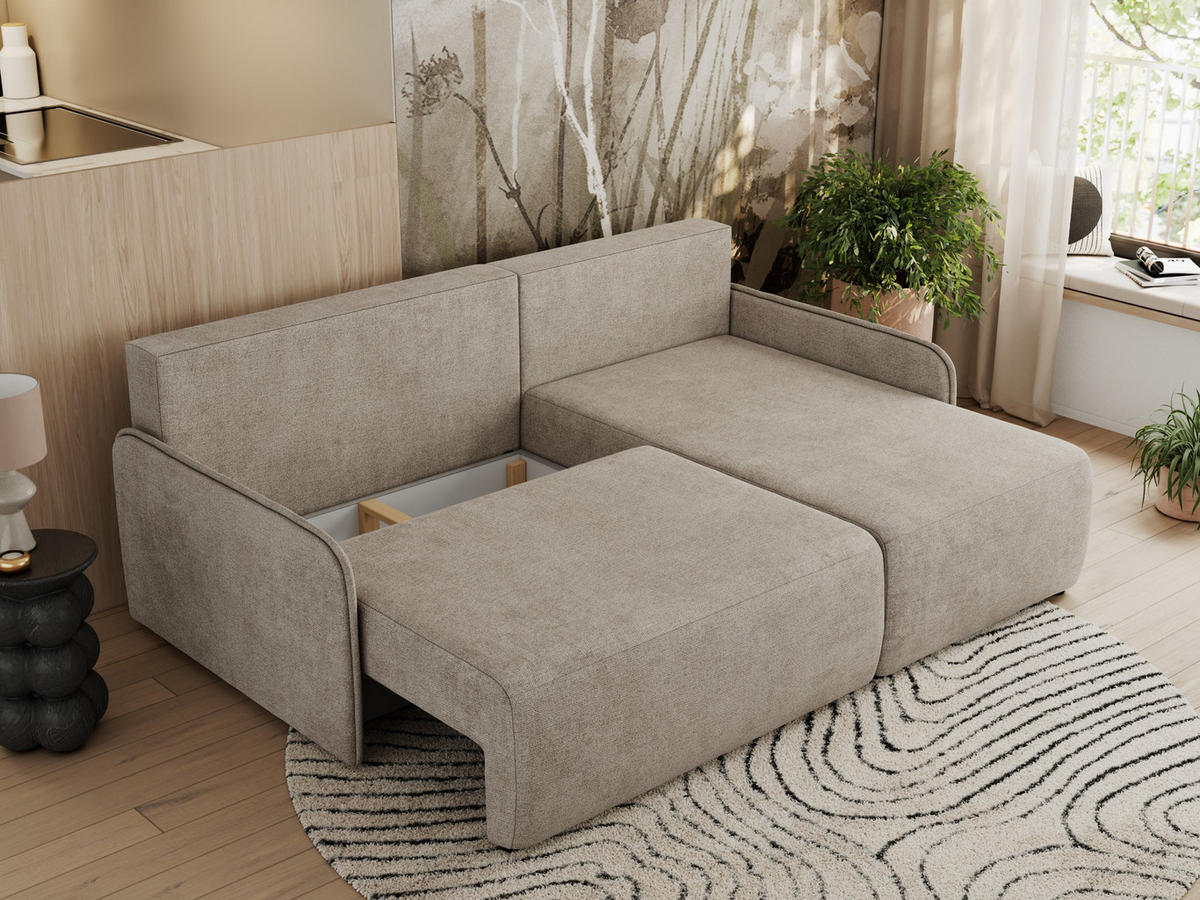 ECKSCHLAFSOFA ARPA L Beige Struktur - rechts - Beige/Schwarz, Kunststoff/Textil (150/198cm) - MKS