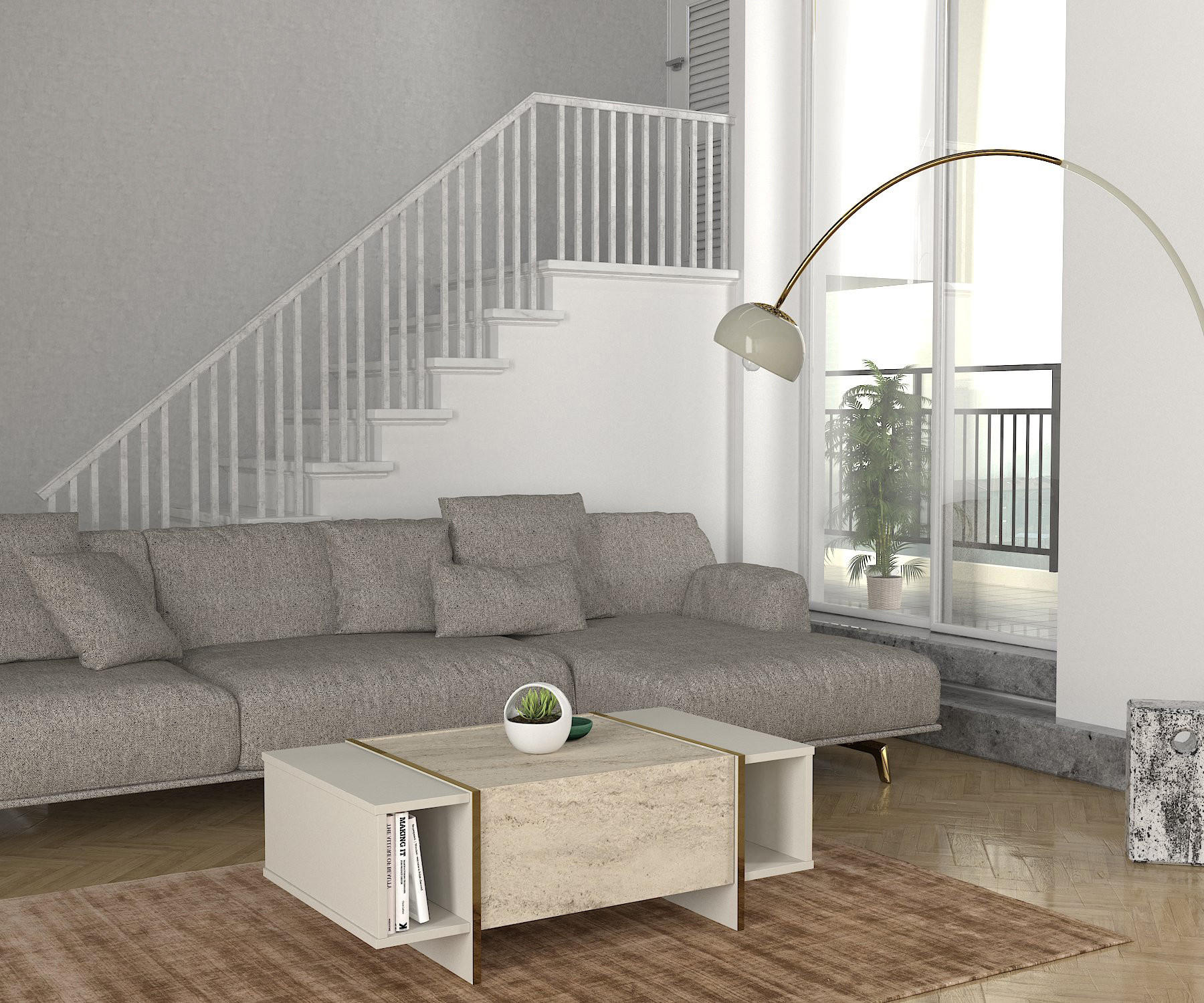 Thumbnail - moebel17 Couchtisch, Beige, Holzwerkstoff, Stein Optik, Marmor Optik, Rechteckig, 104x37x60 cm, Wohnzimmer, Wohnzimmerti...