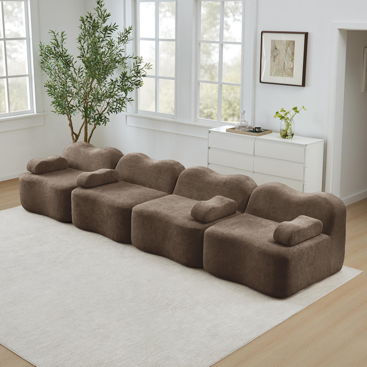 SOFA 384/98/70 cm in Braun aus Samt mit tiefer Sitzfläche - Braun, Textil (98/70/384cm) - Flora Grace