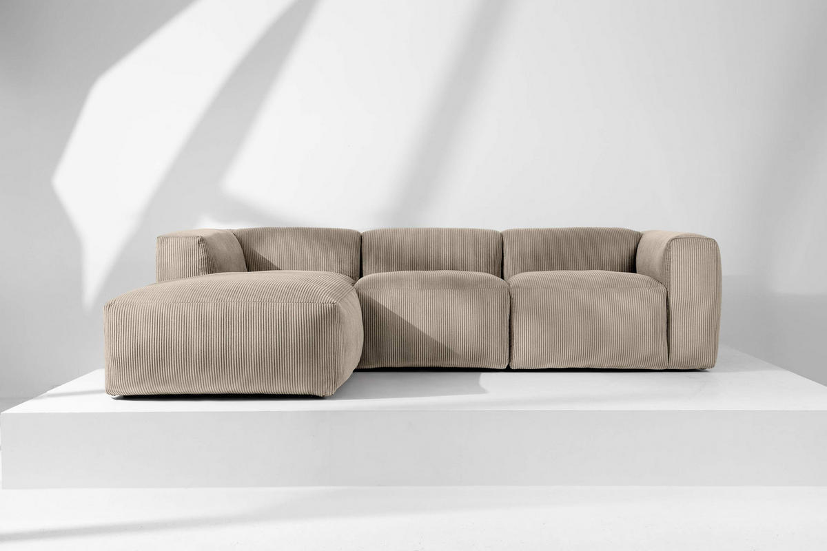 ECKMODULSOFA-LINKS BUFFO mit extrem weicher und bequemer Sitzfläche, Kordstoff, beige - Beige, Textil (297/180cm) - KONSIMO®