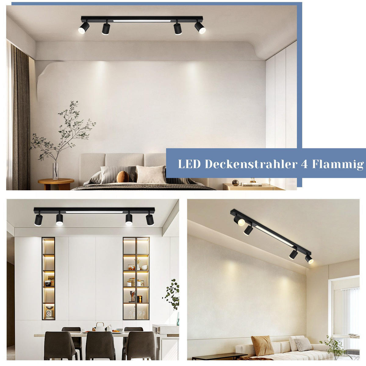 DECKENLEUCHTE Boden 4-flammig 110/5/15 cm - Schwarz, Kunststoff (110/5/15cm) - Nettlife