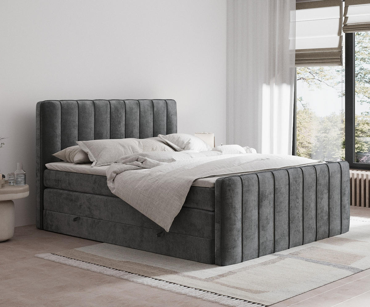 BOXSPRINGBETT Novara Anthrazit 160/200 cm - Anthrazit/Schwarz, Holz/Holzwerkstoff (160/200cm) - Maison de Reve