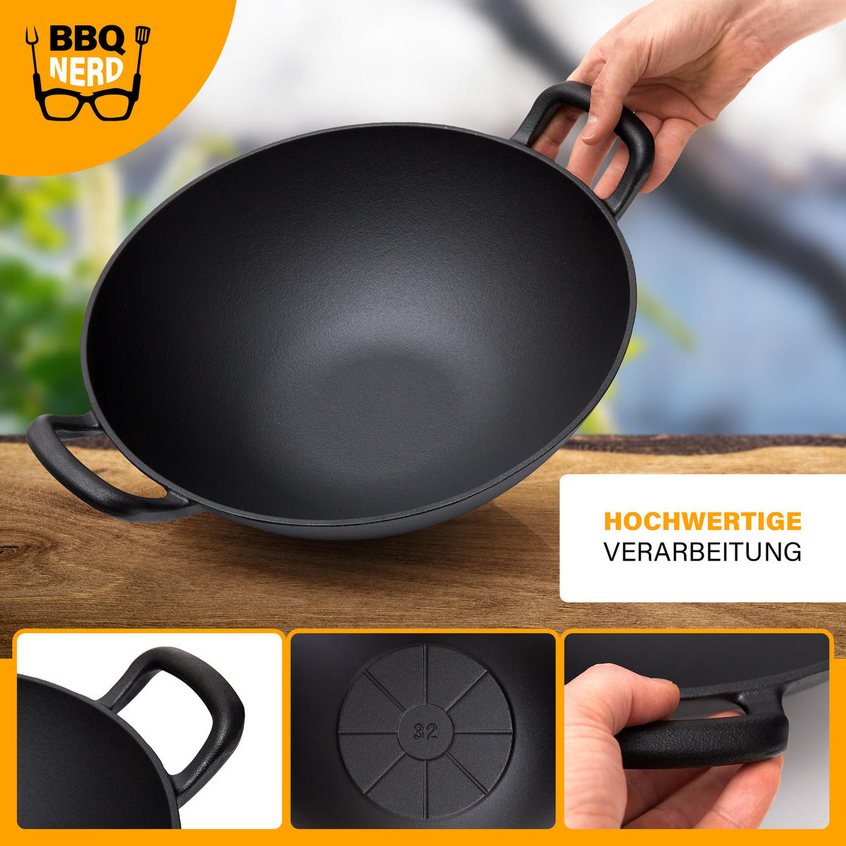 WOK Gusseisen Ø33,5cm WOKpfanne asiaische Gusspfanne - Schwarz, Metall (34/12/34cm) - BBQ Nerd