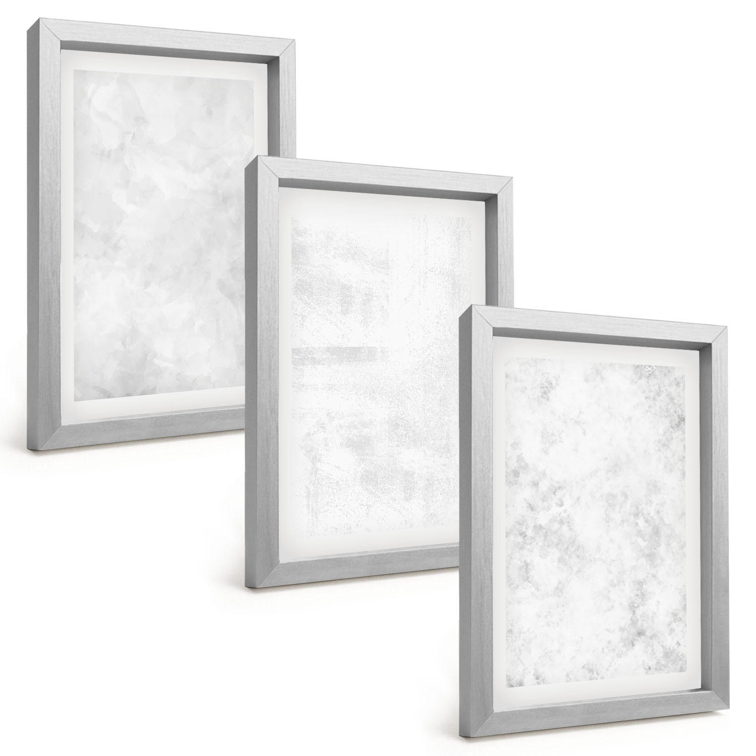 BILDER SET 3er Set - 20x30 cm Silberner Rahmen - Minimalistischer Hintergrund mit weißen Punkten - Silberfarben, Kunststoff (20/30cm) - TULUP