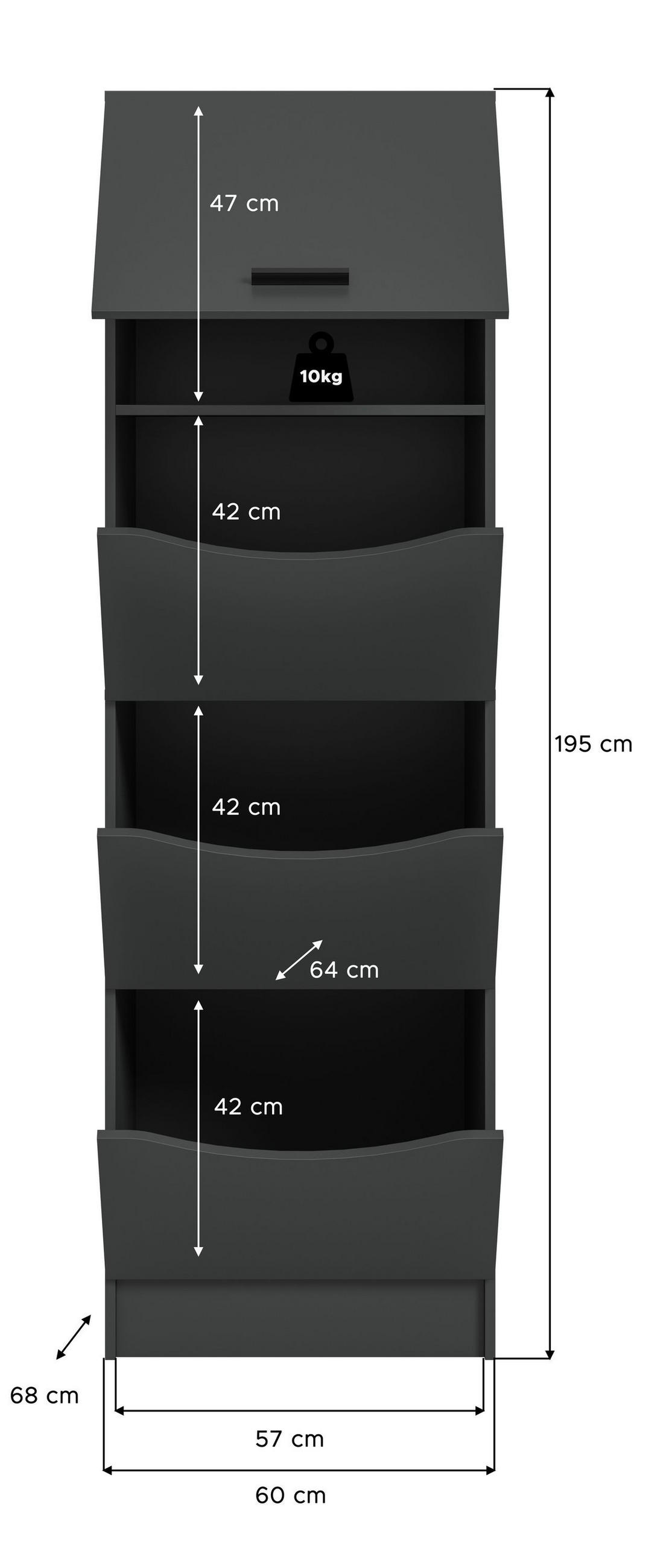 WÄSCHESCHRANK Mixx (B/H/T: ca. 60/195/68 cm) in anthrazit/anthrazit - Anthrazit, Holzwerkstoff (60/195/68cm)