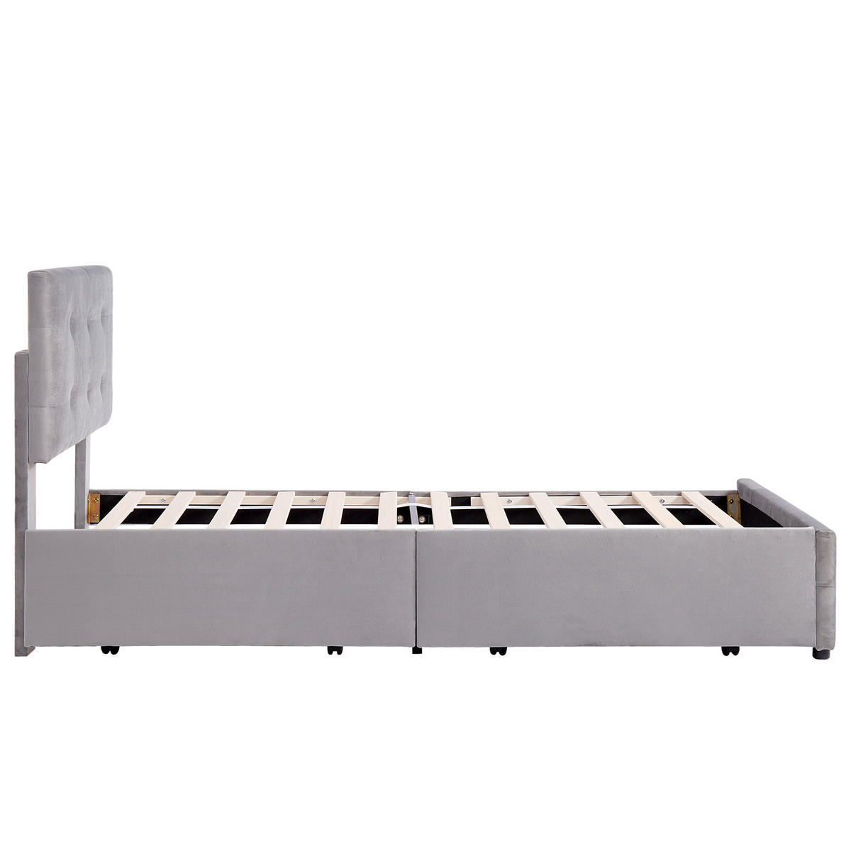 POLSTERBETT aus Samt 90x200 cm in Grau mit Schublade & Lattenrost - Grau, Textil (90/200cm) - Modfu