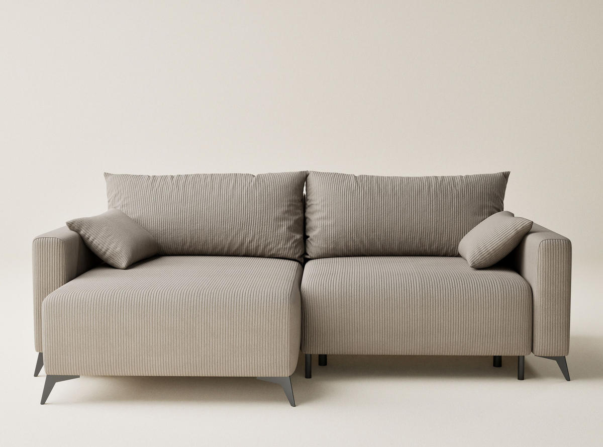 ECKSOFA MIT SCHLAFFUNKTION Leon Beige Samtstoff - Beige/Schwarz, Holz/Holzwerkstoff (148/239cm) - Maison de Reve