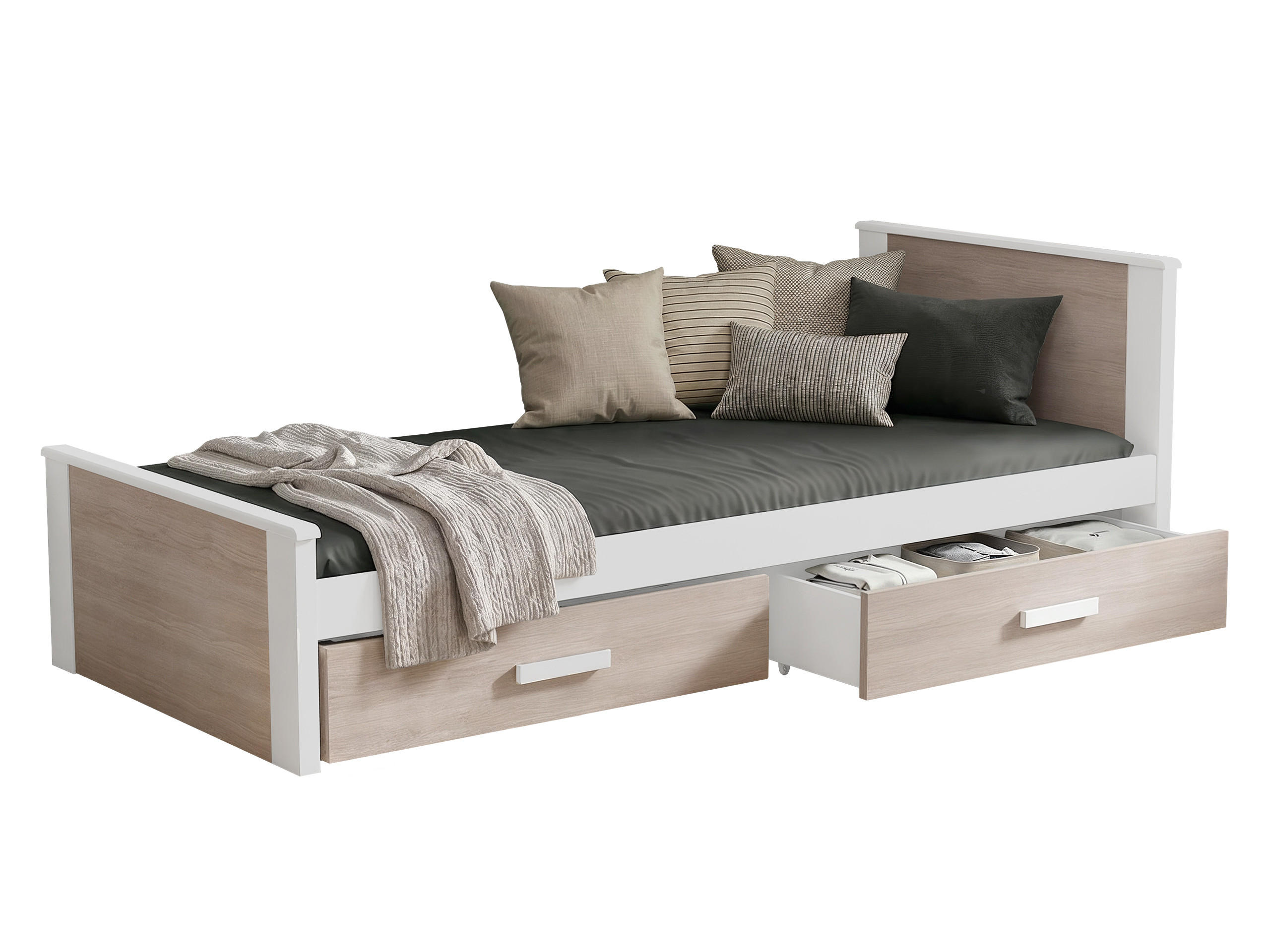 JUGENDBETT Aldo - Weiß/Sonoma Eiche, Holz (90/200cm) - MIRJAN24