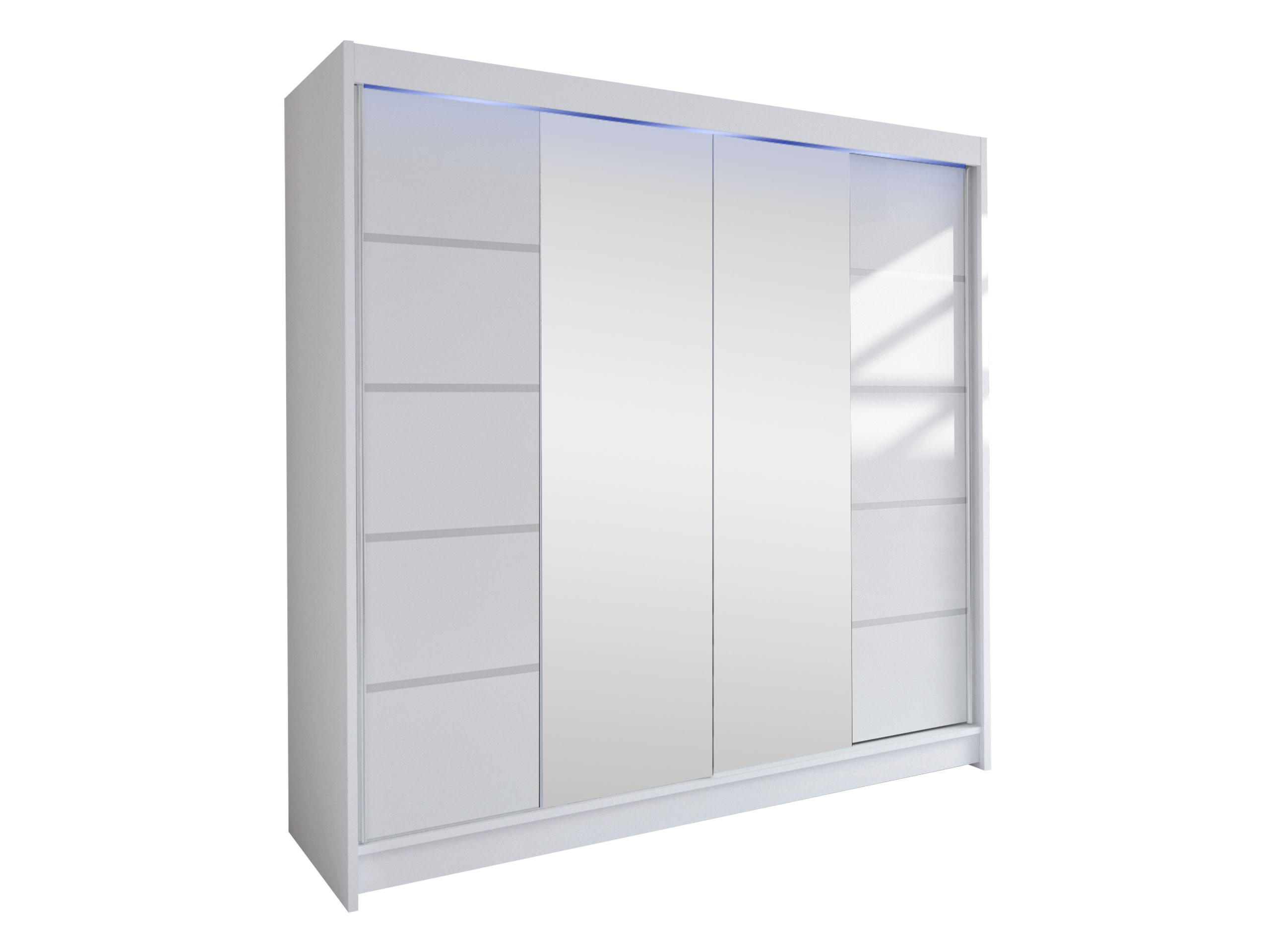 SCHWEBETÜRENSCHRANK Talin V, mit RGB LED Beleuchtung - Silberfarben/Weiß, Holzwerkstoff/Metall (180/215/58cm) - MIRJAN24