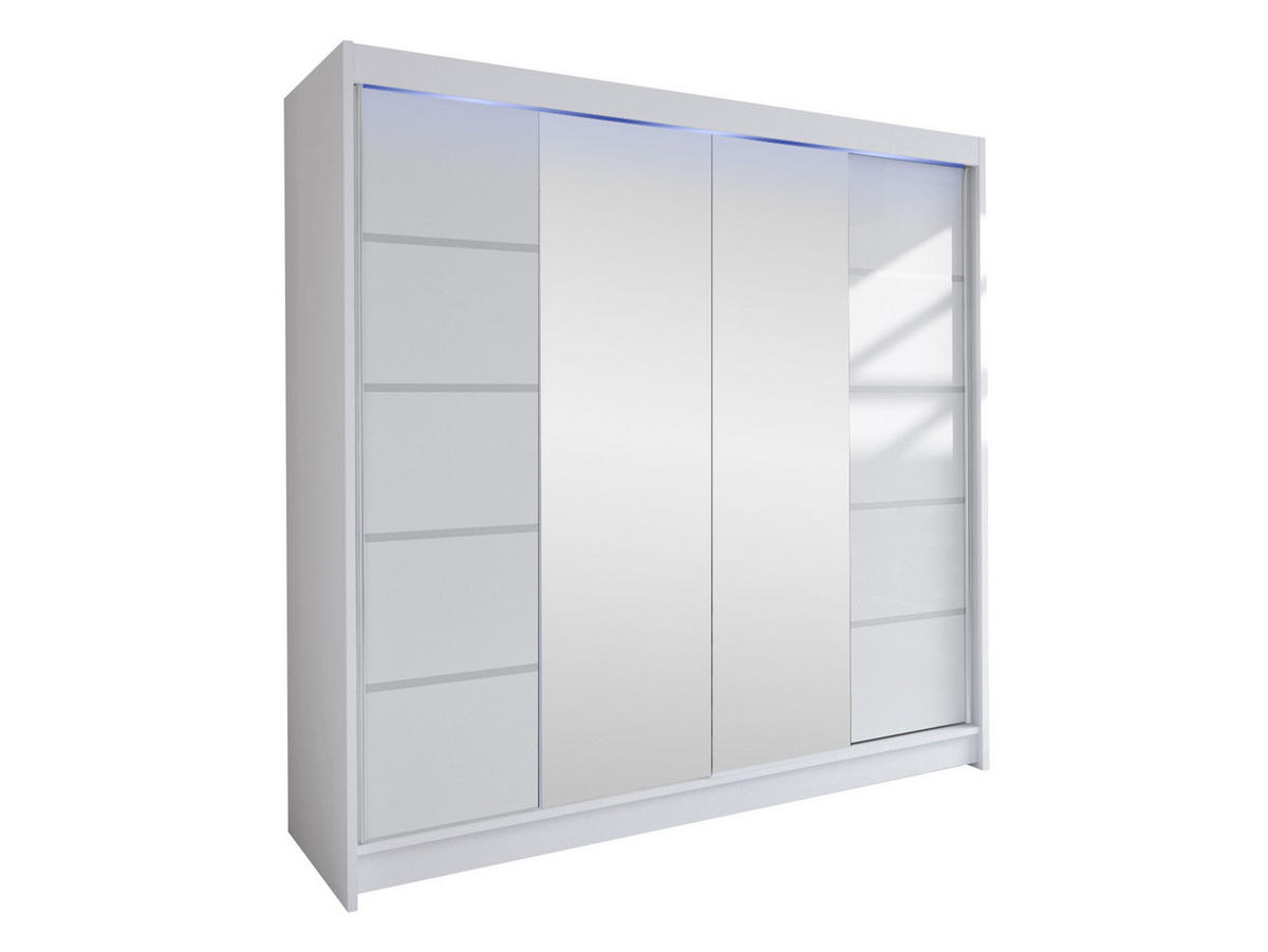 SCHWEBETÜRENSCHRANK Talin V, mit RGB LED Beleuchtung - Silberfarben/Weiß, Holzwerkstoff/Metall (180/215/58cm) - MIRJAN24