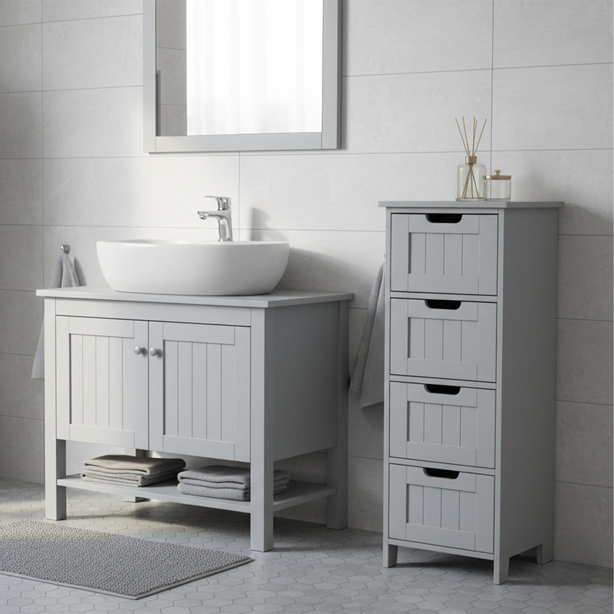 KÚPEĽŇOVÝ šatník - sivá, kompozitné drevo (30/82/30cm) - Relaxdays