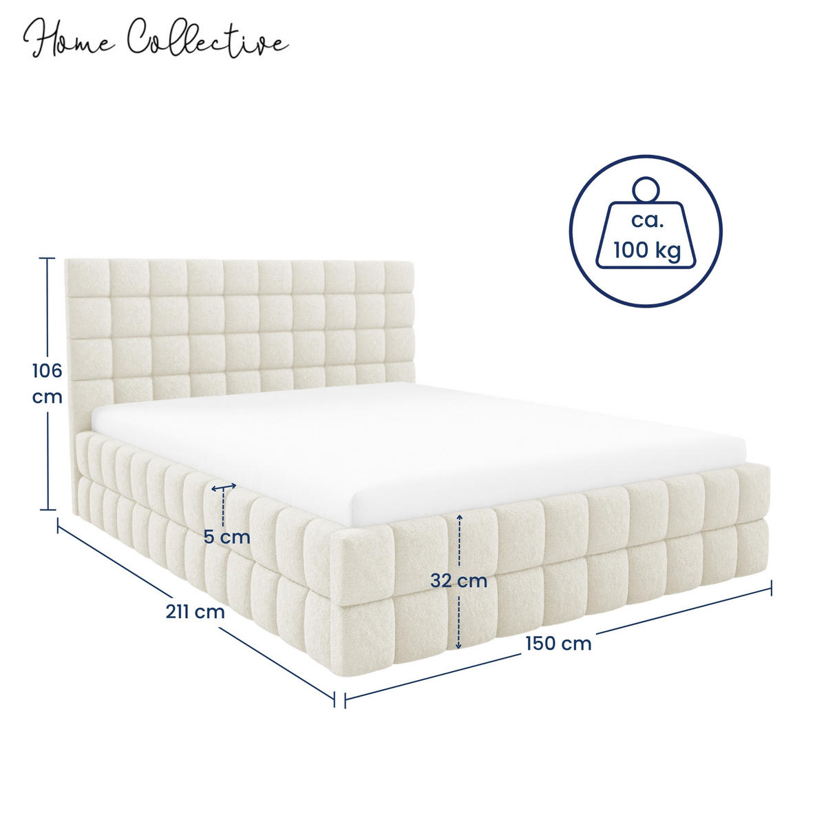 POLSTERBETT mit Stauraum 140x200 cm in Creme - Creme, Metall (140/200cm) - Home Collective